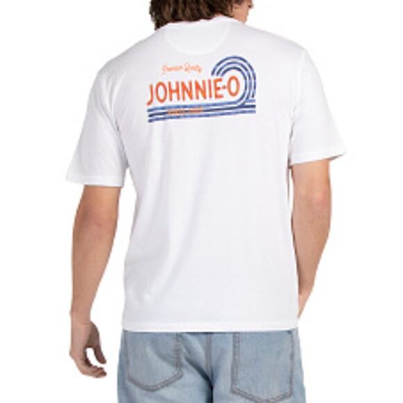 Johnnie-O Mens White Rolling Wave Graphic Crew Neck Short Sleeve TShirt Size M‎ - Picture 1 of 5
